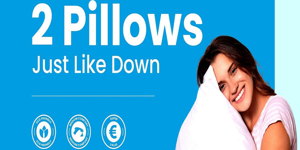 win pack of eco-friendly synthetic down pillows offering soft, down-like comfort, ideal for guest rooms and everyday sleep, from The Sleep Shop Ireland.